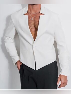 Orttu Star Neck Jacket Off White Cropped Blazer XL Statement